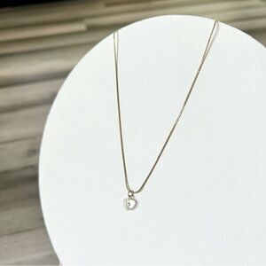 Vintage 70s-80s Brass Chain Necklace w/ Frosted Lucite Rhinestone Heart Pendant